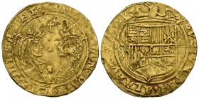 REYES CATOLICOS (1474-1504). Doble excelente. (Au. 6,97g/29mm). S/D. Sevilla. (Cal-2019-739). MBC+. Hojitas en anverso y rayitas. Escaso.