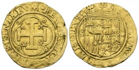 JUANA Y CARLOS (1504-1555). 1 Escudo. (Au. 3,28g/23mm). S/D (desde 1543). Sevilla. (Cal-2019-196). MBC.