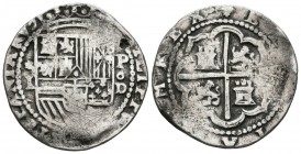 FELIPE II (1556-1598). 1 Real. (Ar. 3,15g/24mm). S/D (entre 1577-1588). Lima PD. (Cal-2019-212). MBC-. Hoja en anverso. Escasa.