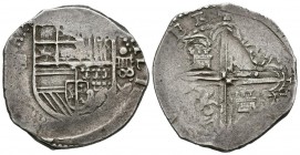 FELIPE II (1556-1598). 4 Reales (Ar. 13,82g/30,4mm). 1589. Sevilla. (Cal-2019-580). Fecha de dos dígitos y valor a derecha del escudo. MBC-. Escasa.