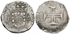 FELIPE II (1556-1598). 1 Tostao. (Ar. 7,67g/29mm). S/D. Lisboa. (Gomes 115.12). MBC-. Rara.