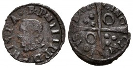 FELIPE III (1598-1621). Diner (Ae. 0,58g/14mm). 1618. Barcelona. (Cal-2019-14). MBC.