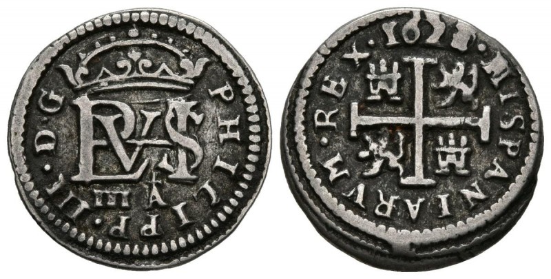FELIPE III (1598-1621). 1/2 Real. (Ar. 1,55g/17mm). 1721/0. Segovia A. (Cal-2019...