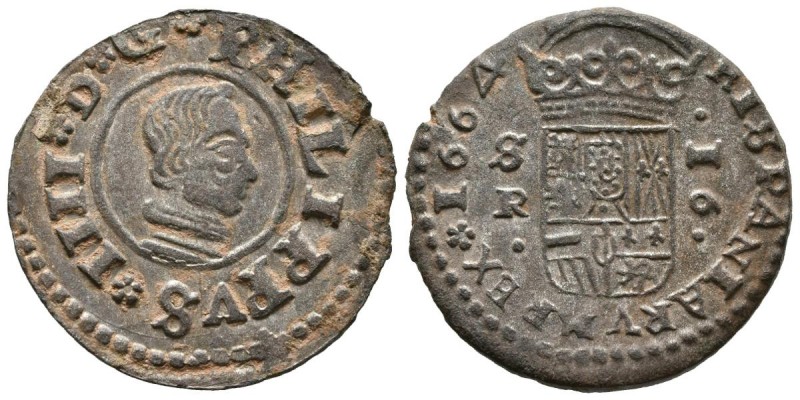 FELIPE IV (1621-1665). 16 Maravedías. (Ae. 4,41g/26mm). 1664. Sevilla R. (Cal-49...