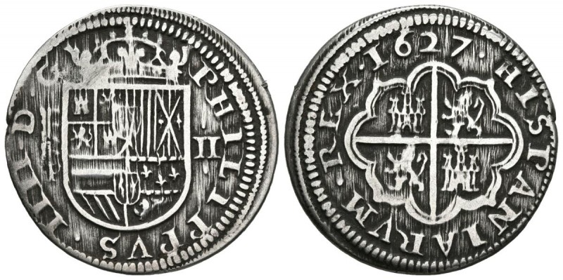 FELIPE IV (1621-1665). 2 Reales. (Ar. 5,79g/27mm). 1627. Segovia P. (Cal-2019-95...