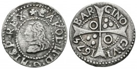 CARLOS II (1665-1700). 1 Croat. (Ar. 2,48g/21mm). 1675. Barcelona. (Cal-2019-205). MBC-.