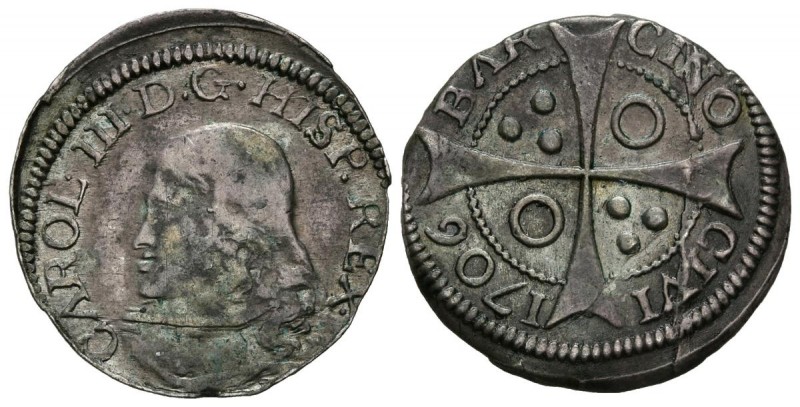 CARLOS III, el Pretendiente (1700-1714). 1 Croat. (Ar. 2,15g/21mm). 1706. Barcel...