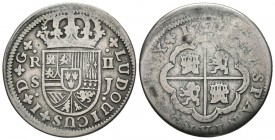 LUIS I (1724). 2 Reales. (Ar. 4,78g/27mm). 1724. Sevilla J. (Cal-2019-29). BC+/BC. Escasa.