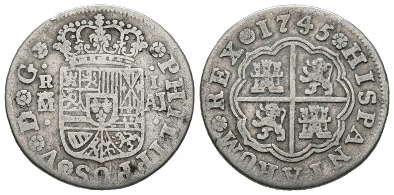 FELIPE V (1700-1746). 1 Real. (Ar. 2,53g/25mm). 1745. Madrid JJ. (Cal-2019-463)....