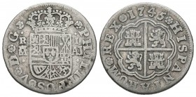 FELIPE V (1700-1746). 1 Real. (Ar. 2,53g/25mm). 1745. Madrid JJ. (Cal-2019-463). MBC-. Escasa.