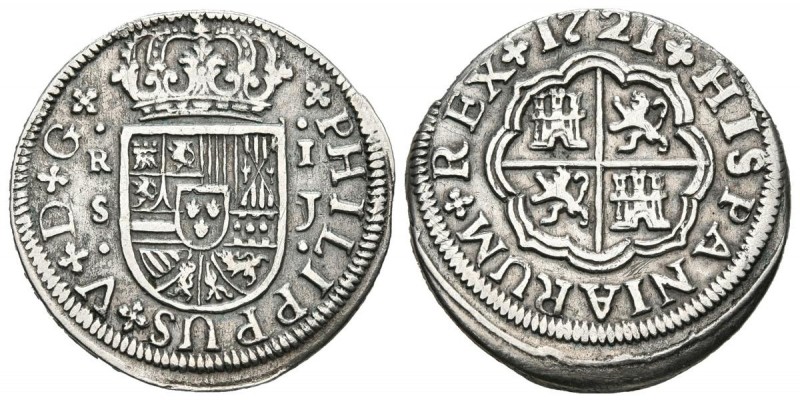 FELIPE V (1700-1746). 1 Real. (Ar. 2,75g/21mm). 1721. Sevilla J. (Cal-2019-645)....