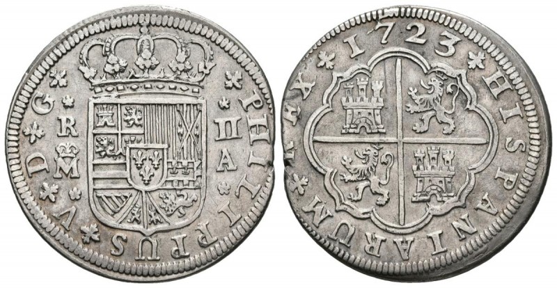 FELIPE V (1700-1746). 2 Reales (Ar. 5,08g/28mm). 1713. Madrid A. (Cal-2019-777)....