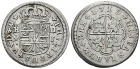 FELIPE V (1700-1746). 2 Reales. (Ar. 5,48g/28mm). 1719. Madrid J. (Cal-2019-771). MBC/MBC-.