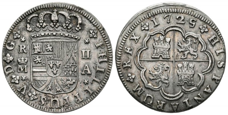 FELIPE V (1700-1746). 2 Reales. (Ar. 5,96g/28mm). 1725. Madrid A. (Cal-2019-781)...