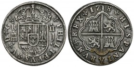 FELIPE V (1700-1746). 2 Reales. (Ar. 5,12g/27mm). 1718. Segovia J. (Cal-2019-947). MBC+.