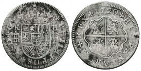 FELIPE V (1700-1746). 2 Reales. (Ar. 5,67g/27mm). 1720. Segovia F. (Cal-2019-952). Ensayador grande. BC+.Escasa.