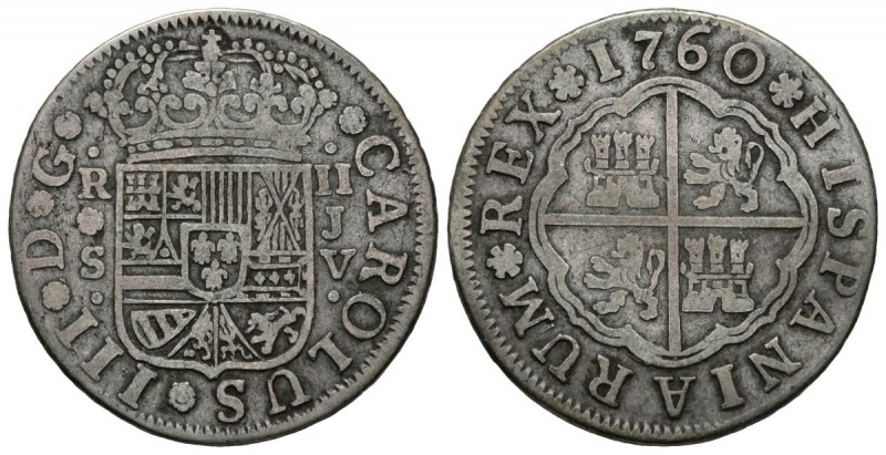 CARLOS III (1759-1788). 2 Reales. (Ar. 5,55g/26mm). 1760. Sevilla JV. (Cal-2019-...