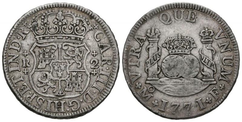 CARLOS III (1759-1788). 2 Reales. (Ar. 6,65g/26mm). 1771. México F. (Cal-2019-65...