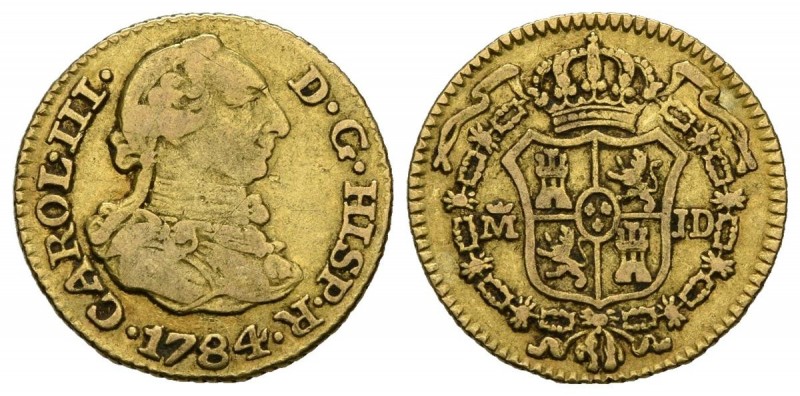 CARLOS III (1759-1788). 1/2 Escudo. (Au. 1,77g/15mm). 1784. Madrid JD. (Cal-2019...