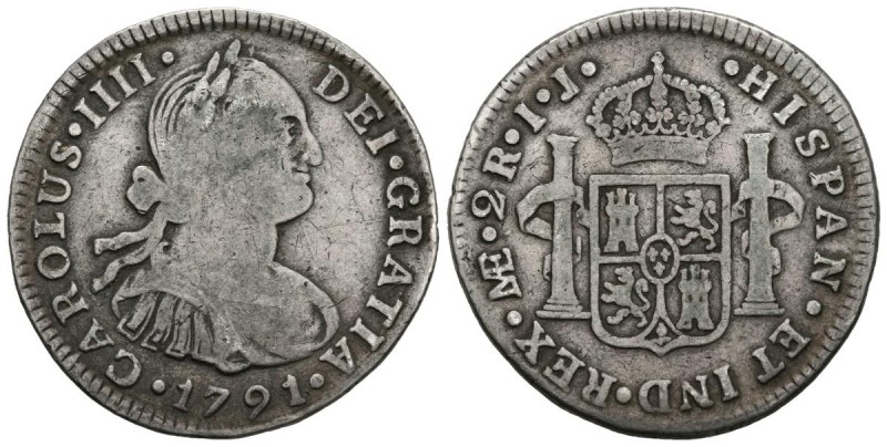 CARLOS IV (1788-1808). 2 Reales. (Ar. 6,55g/28mm). 1791. Lima IJ. (Cal-2019-572)...