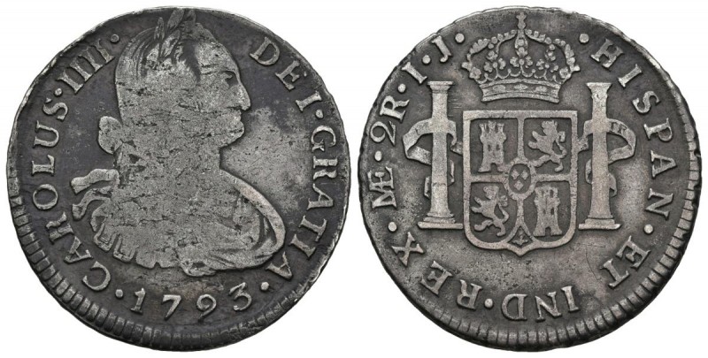 CARLOS IV (1788-1808). 2 Reales. (Ar. 6,65g/28mm). 1793. Lima IJ. (Cal-2019-575)...