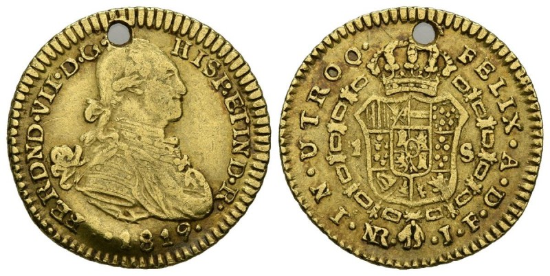 CARLOS IV (1808-1813). 1 Escudo. (Au. 3,38g/19mm). 1819. Nuevo Reino JF. (Cal-20...