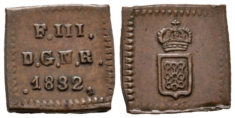 FERNANDO VII (1808-1833). 1/2 Maravedí. (Ae. 1,00g/13mm). 1832. Pamplona. (Cal-2...