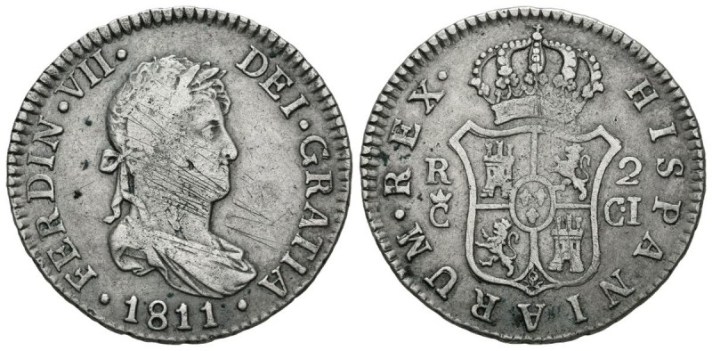 FERNANDO VII (1808-1833). 2 Reales. (Ar. 5,90g/27mm). 1811. Cádiz CI. (Cal-2019-...