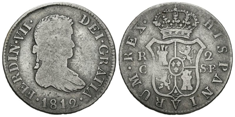 FERNANDO VII (1808-1833). 2 Reales. (Ar. 5,31g/26mm). 1812. Cataluña SF. (Cal-20...