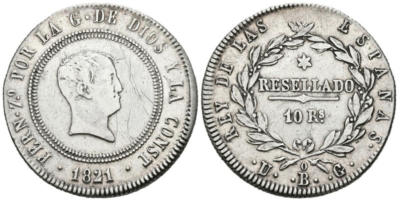 FERNANDO VII (1808-1833). 10 Reales. (Ar. 13,48g/34mm). 1821. Bilbao UG. (Cal-20...