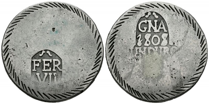 FERNANDO VII (1808-1833). Un duro. (Ar. 26,00g/39mm). 1808. Gerona. (Cal-2019-12...