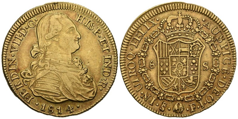 FERNANDO VII (1808-1833). 8 Escudos. (Au. 25,79g/38mm). 1814. Santiago FJ. (Cal-...