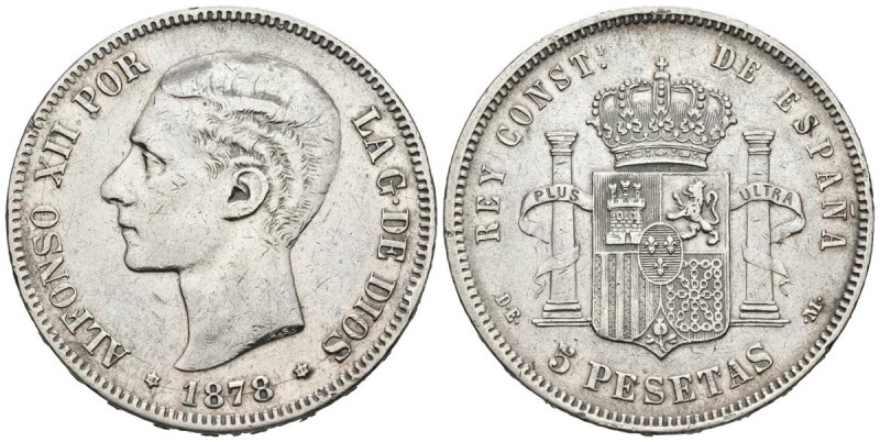 ALFONSO XII (1874-1885). 5 Pesetas. (Ar. 24,88g/37mm). 1878 *18-78. Madrid DEM. ...