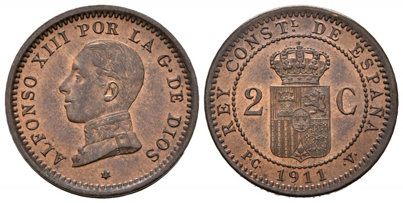 ALFONSO XIII (1885-1931). 2 Céntimos. (Ae. 2,05g/20mm). 1911 *11. Madrid PCV. (C...