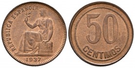 II REPUBLICA (1931-1939). 50 Céntimos. (Ae. 5,89g/23mm). 1937. Madrid. (Cal-2019-28). Orla de cuadraditos. EBC+.