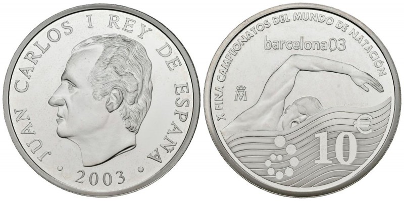 JUAN CARLOS I. 10 Euros. (Ar. 27,00g/40mm). 2003. "CAMPEONATOS DEL MUNDO DE NATA...