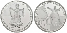 JUAN CARLOS I. 10 Euros. (Ar. 27,00g/40mm). 2005. "BATALLA CON UNOS CUEROS DE VINO". PROOF. Presentada en estuche oficial con certificado.