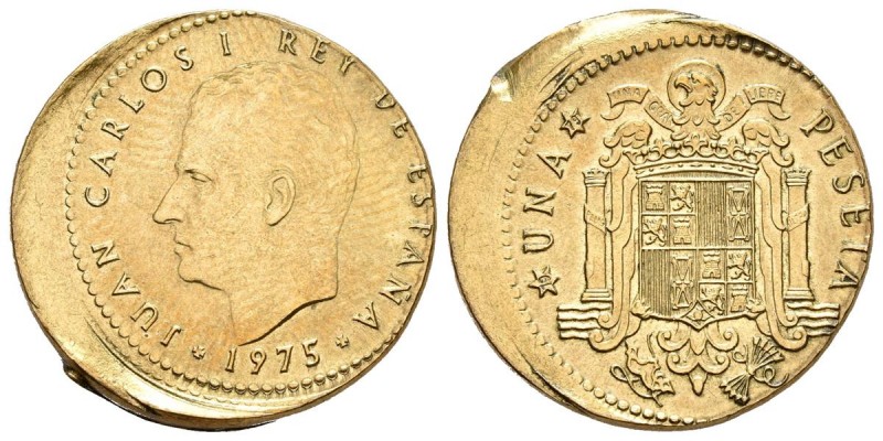 JUAN CARLOS I. 1 Peseta. 1975 *19-79. Acuñación desplazada 3mm. EBC.