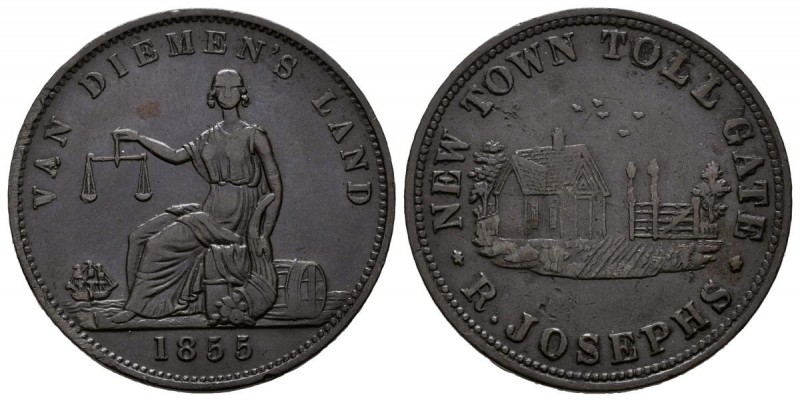 AUSTRALIA. Token. 1855. R. Josephs. New Town Toll Gate in Hobart, Tasmania. Km#T...