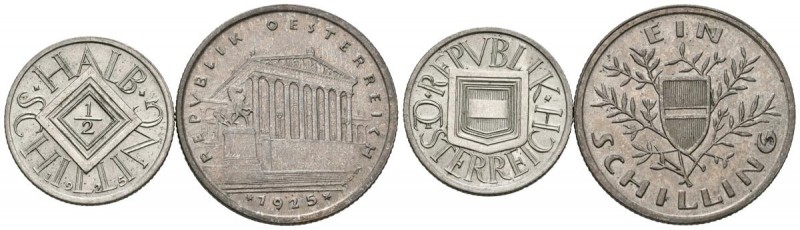 AUSTRIA. Conjunto de piezas de plata de 1/2 y 1 Schilling ambas de 1925. Diferen...