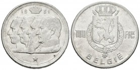 BELGICA. 100 Francs. (Ar. 18,23g/33mm). 1951. (Km#139). MBC+.