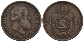 BRASIL. 20 Reales (Cu. 6,99g/30mm). 1869 (Reinado de Pedro II). (Km# 474). MBC.