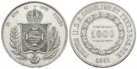 BRASIL. 1000 Reis. (Ar. 12,72g/30mm). 1861. (Km#465). EBC-. Rayitas de limpieza.