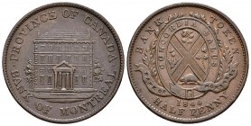 CANADA. 1/2 Penny (Ae. 9.66g/28.2mm).1844. Bank of Montreal. (Km#Tn18). EBC.