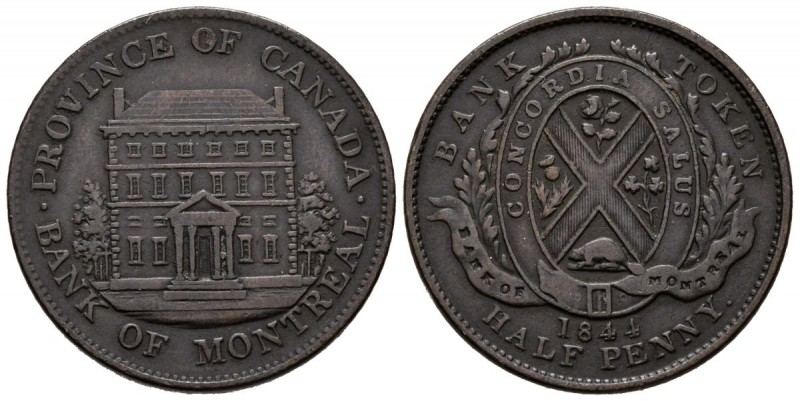 CANADA. 1/2 Penny. (Ae. 9,15g/28mm). 1844. Banco de Montreal. (Km#Tn18). MBC+.