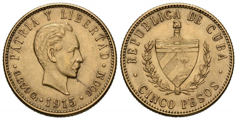 CUBA. 5 Pesos (Au. 8,37g/21mm). 1915. (Km#19). EBC-.