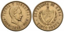 CUBA. 5 Pesos (Au. 8,37g/21mm). 1915. (Km#19). EBC-.