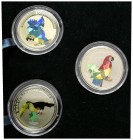 REPUBLICA DEMOCRATICA DEL CONGO. Set oficial completo de 3 monedas de 10 Francos conmemorativas de aves. Ar (detalles holográficos). PROOF.
