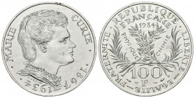 FRANCIA. 100 Francs (Ar.15.01g/30.9mm). 1984. Marie Curie 1867-1934. (Gad. 899). SC.