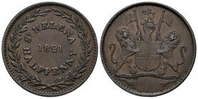 GRAN BRETAÑA. 1/2 Penny. (Cu. 9,42g/28mm). 1821 (año de la muerte de Napoleón Bonaparte en esta misma isla). Imperio británico (Compañía del Este de l...